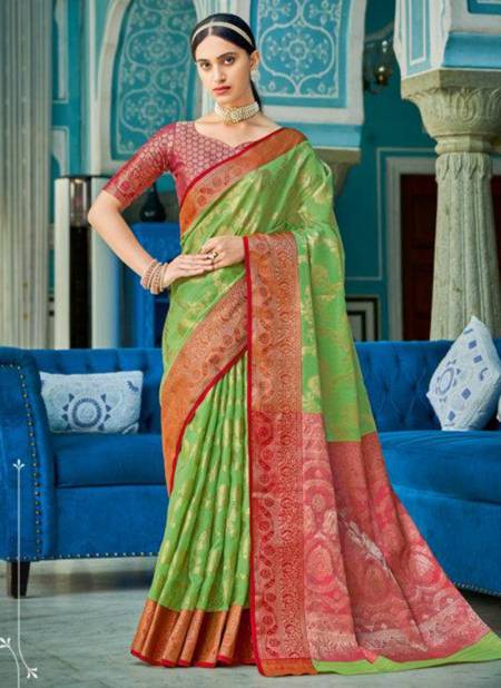 Green Colour Sangam Rajsundari New latest Designer Ethnic Wear Cotton Saree Collection 1004